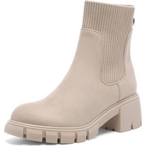 Womens Chelsea Boots Elastic Slip On Chunky Heel Lug Sole Platform Boots Size 9